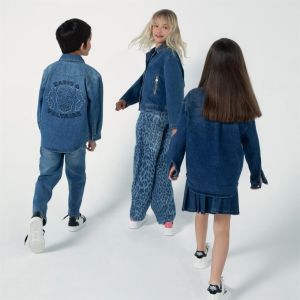Jupe en denim plissée, ceintur Bleu