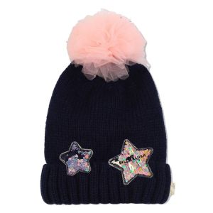 Bonnet tricot à badges étoiles Bleu
