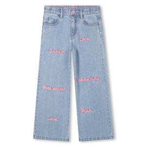 Pantalon en denim, mots en fil Bleu