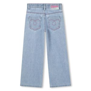 Pantalon en denim, mots en fil Bleu