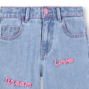 Pantalon en denim, mots en fil Bleu