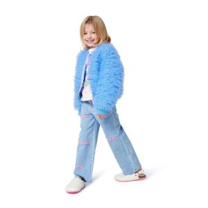 Pantalon en denim, mots en fil Bleu
